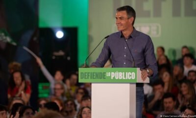 Pedro Sánchez, durante su acto de campaña hoy en Gribaleón, en la provincia de Huelva. Imagen: Clara Carrasco/Europa Press/IMAGO