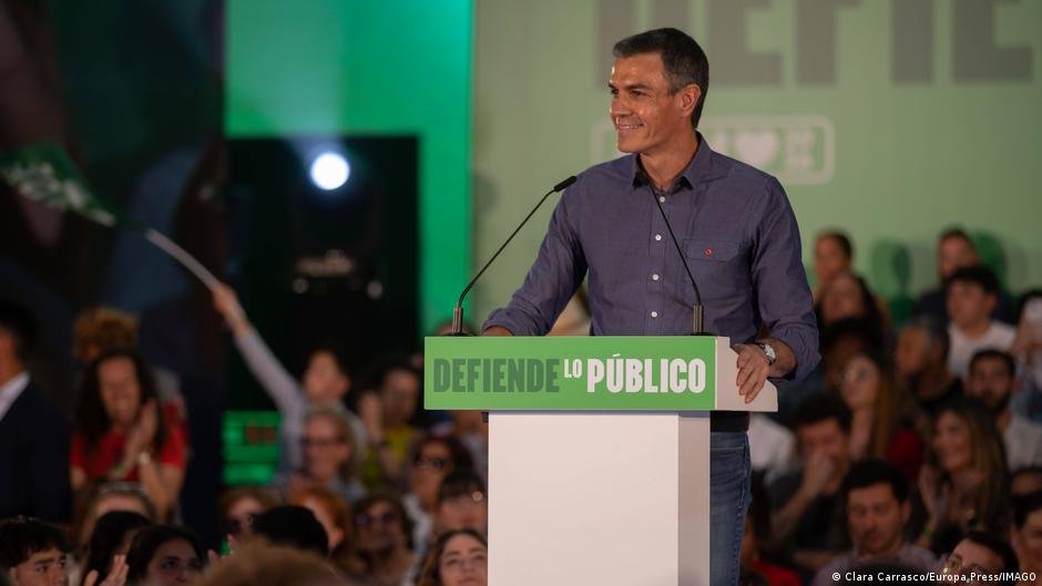 Pedro Sánchez, durante su acto de campaña hoy en Gribaleón, en la provincia de Huelva. Imagen: Clara Carrasco/Europa Press/IMAGO