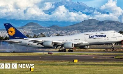 Un avión de Lufthansa aterrizando en el Aeropuerto de Ciudad de México