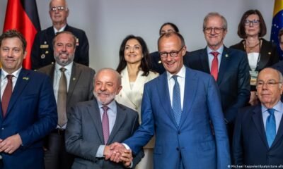 Lula y Merz junto a ministros de Alemania y Brasil, tras una reunión en Hannover. Imagen: Michael Kappeler/dpa/picture alliance