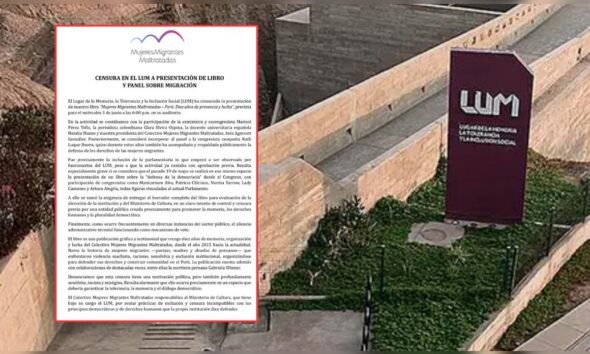 'Mujeres Migrantes — El Lugar de la Memoria (LUM) sirve como escenario para las acciones del colectivo que denuncia la censura del libro. Foto de: La República