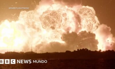explosión cohete blue origin — Imagen de la cobertura sobre En Video: el momento en el que explota un cohete de Blue Origin que iba a llevar. Foto de: BBC Mundo