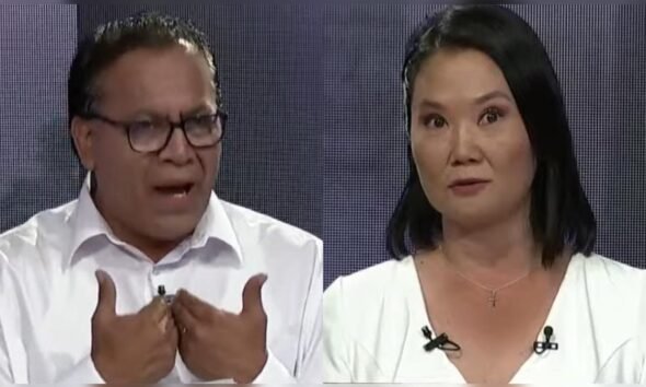 Los panelistas debaten sobre temas políticos, con Roberto Sánchez respondiendo a Keiko Fujimori. Foto de: La República