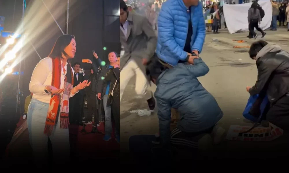 bombas lacrimógenas — El mitin de Keiko Fujimori en Huancayo se desarrolló en un ambiente de tensión, culminando con protestas y enfrentamientos. Foto de: El Búho