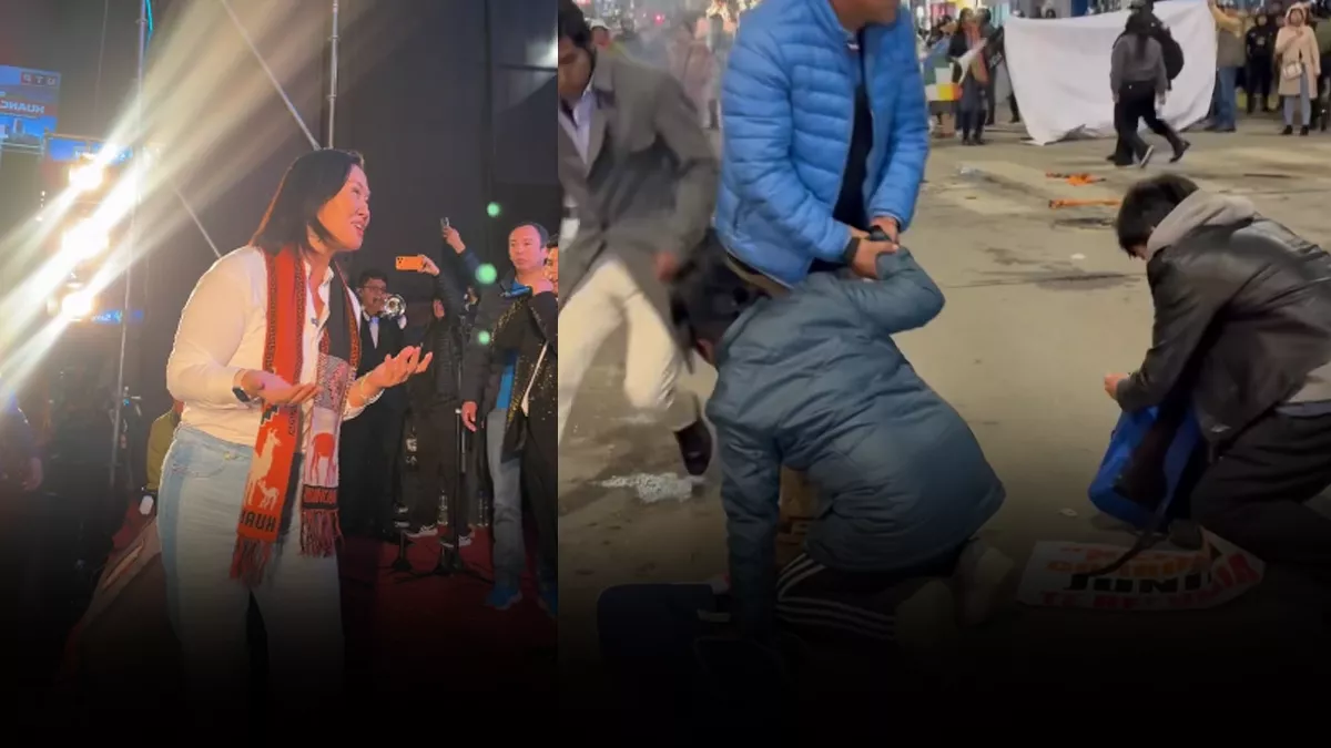 bombas lacrimógenas — El mitin de Keiko Fujimori en Huancayo se desarrolló en un ambiente de tensión, culminando con protestas y enfrentamientos. Foto de: El Búho