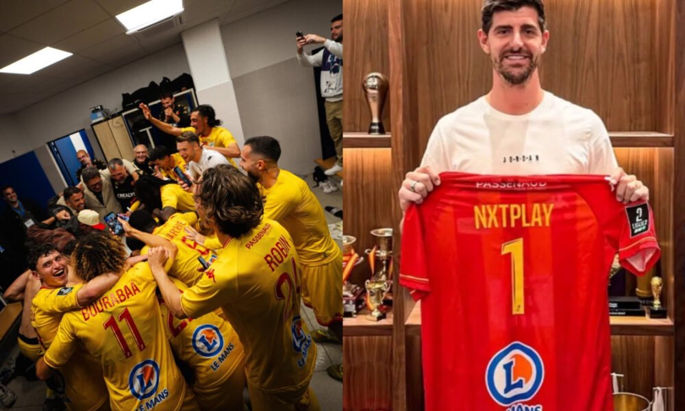 Mans ascenso Ligue — A la izquierda, los jugadores de Le Mans celebran una victoria. A la derecha, Thibaut Courtois. INSTAGRAM