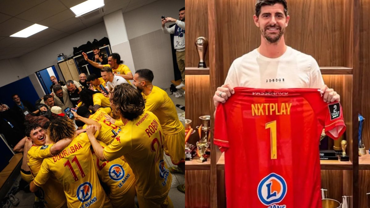 Mans ascenso Ligue — A la izquierda, los jugadores de Le Mans celebran una victoria. A la derecha, Thibaut Courtois. INSTAGRAM