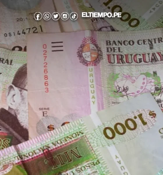 Billetes de moneda uruguaya sobre una superficie, ilustrando el contexto económico y los beneficios del Bono de Apoyo Económico. Foto de: ELTIEMPO.PE