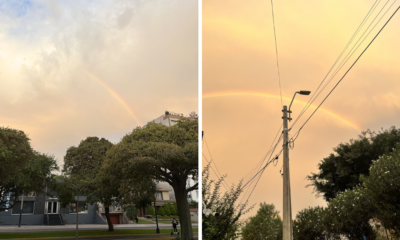 doble arcoíris limeños junio — Un doble arcoíris aparece en el cielo de Lima tras una lluvia ligera durante la temporada de invierno. Foto de: Perú21