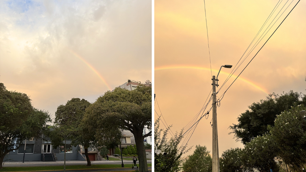 doble arcoíris limeños junio — Un doble arcoíris aparece en el cielo de Lima tras una lluvia ligera durante la temporada de invierno. Foto de: Perú21