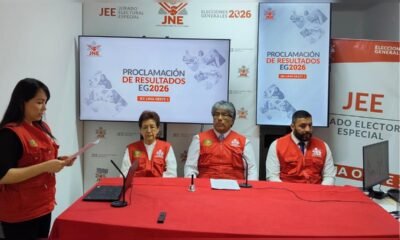 Fuerza Popular — Miembros del Jurado Especial Electoral (JEE) en Lima Oriente durante la proclamación de resultados de las elecciones generales. Foto de: La República