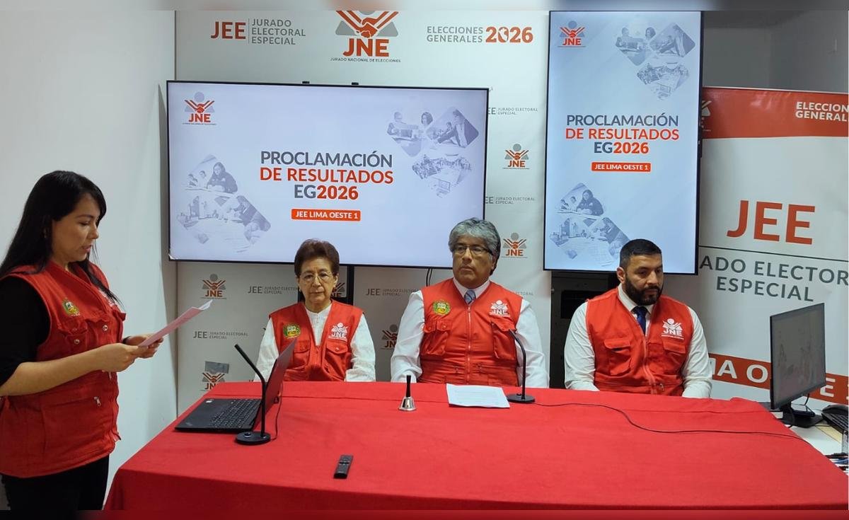 Fuerza Popular — Miembros del Jurado Especial Electoral (JEE) en Lima Oriente durante la proclamación de resultados de las elecciones generales. Foto de: La República