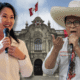 segunda vuelta — Una mujer sonriente y un hombre con un gran sombrero mexicano sostienen micrófonos frente a un edificio antiguo bajo un cielo azul. Foto de: Exitosa Noticias