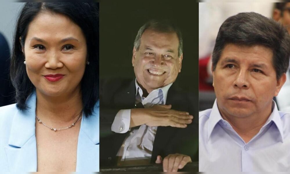 Jorge Nieto — Retratos de Keiko Fujimori, Pedro Castillo y el expresidente Jair Bolsonaro en un contexto de política latinoamericana. Foto de: La República