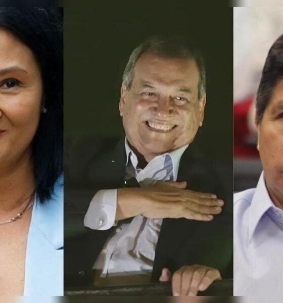 Jorge Nieto — Retratos de Keiko Fujimori, Pedro Castillo y el expresidente Jair Bolsonaro en un contexto de política latinoamericana. Foto de: La República