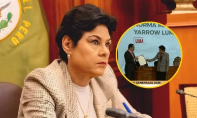 Norma Yarrow durante el acto en el que recibió su credencial ante el presidente del JNE. Foto de: El Búho