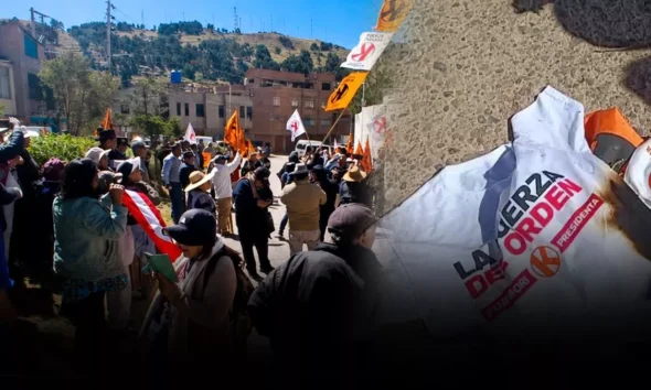 protesta contra Fuerza Popular Puno — Imagen de la cobertura sobre Protestan contra cierre de campaña de Fuerza Popular en Puno (VIDEO). Foto de: El Búho