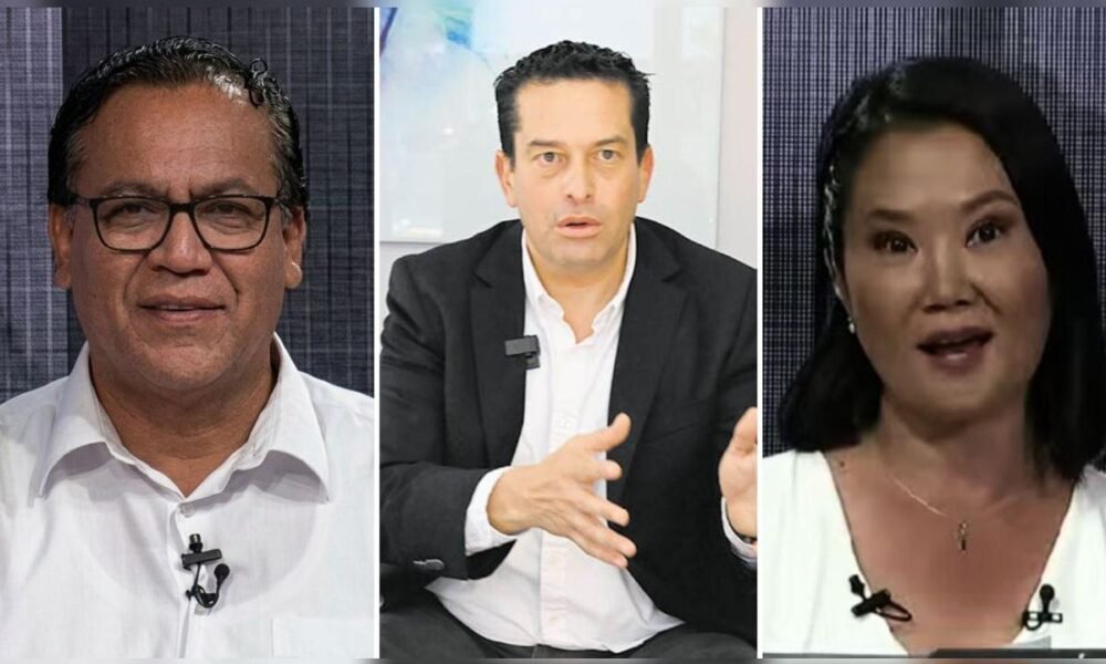 Roberto Sánchez — Tres personas, dos hombres y una mujer, están sentadas en lo que parece ser un panel de discusión o entrevista. Foto de: La República