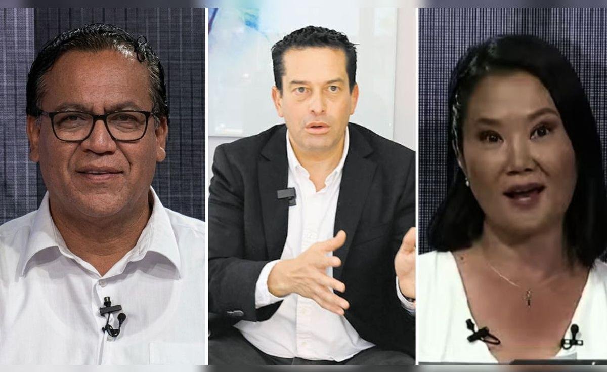 Roberto Sánchez — Tres personas, dos hombres y una mujer, están sentadas en lo que parece ser un panel de discusión o entrevista. Foto de: La República