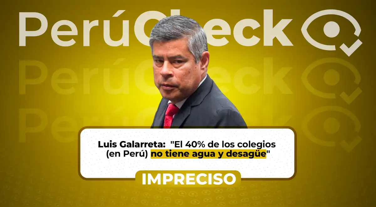 Luis Galarreta? — Imagen de verificación de datos sobre la afirmación de Luis Galarreta respecto a la falta de servicios básicos en colegios peruanos. Foto de: El Búho