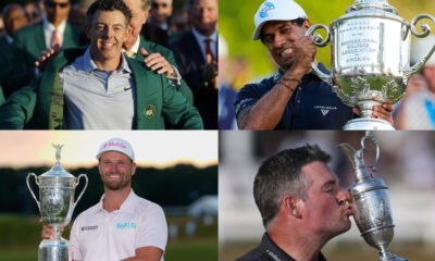 campeones golf Majors — Los cuatro ganadores de los torneos Majors en 2026: Rory McIlroy, Hideki Matsuyama, Nelly Kline y Cameron Smith. Foto de: EFE / Lapresse
