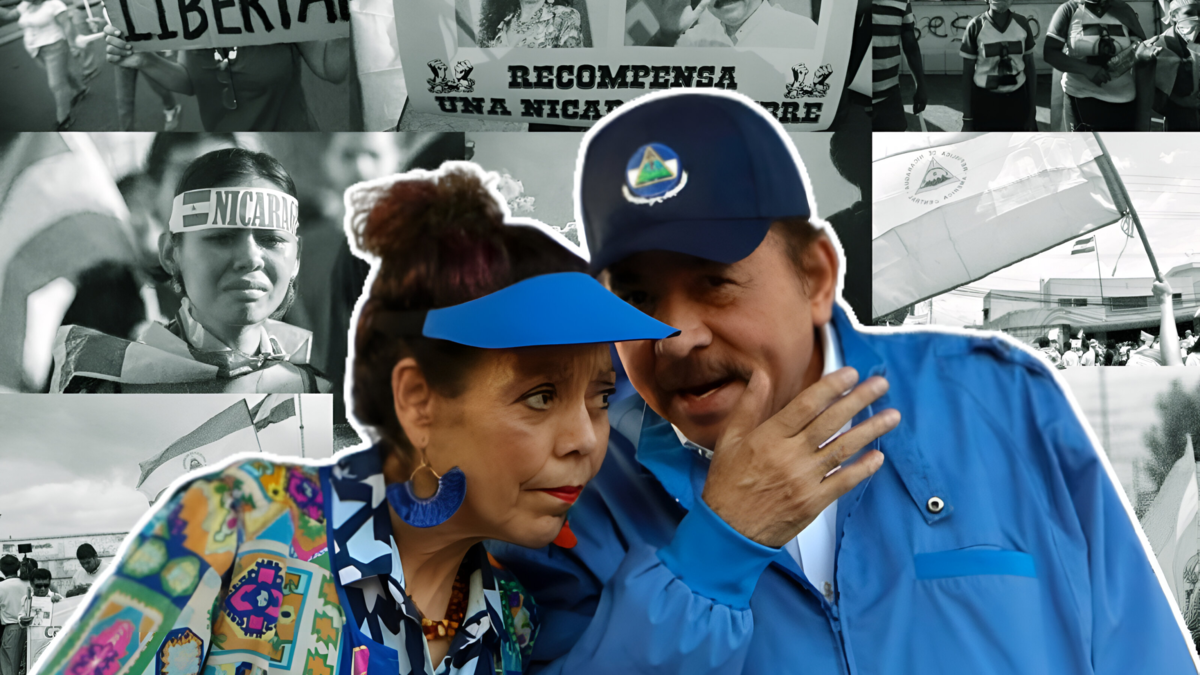 Una composición de imágenes que muestra a Daniel Ortega y otros elementos simbólicos relacionados con la situación política en Nicaragua. Foto de: El Tiempo