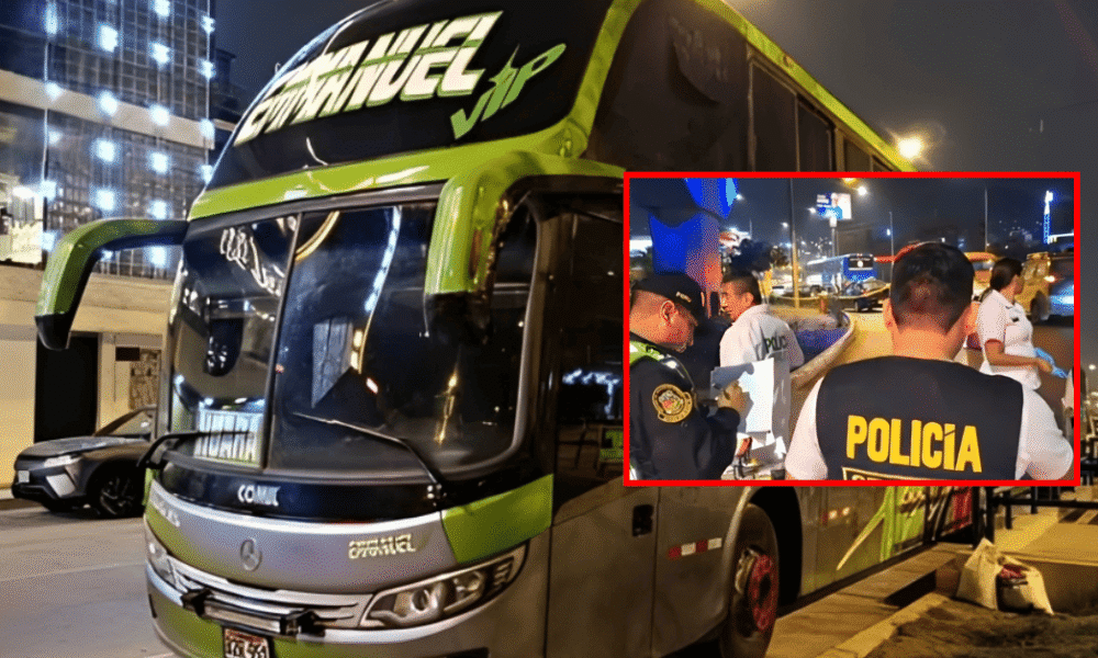 suspensión Emmanuel VIP — Un bus de la empresa Emmanuel VIP es inspeccionado por efectivos policiales tras los ataques y el herido chofer. Foto de: Exitosa Noticias