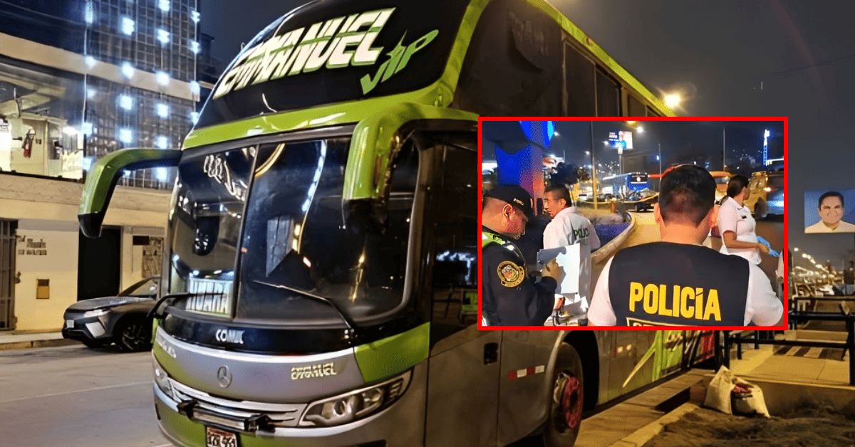 suspensión Emmanuel VIP — Un bus de la empresa Emmanuel VIP es inspeccionado por efectivos policiales tras los ataques y el herido chofer. Foto de: Exitosa Noticias