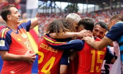 España derrota Austria — Jugadores de la selección española celebran con júbilo tras asegurar su pase a los octavos de final frente a Austria. Foto de: Diez.hn