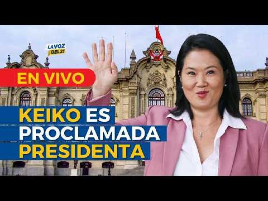 proclamación Keiko Fujimori — Una imagen promocional muestra a Keiko Fujimori con un mensaje sobre su proclamación como presidenta del Perú. Foto de: LAYOZ DEL21