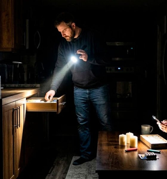 Pluz Perú — Una pareja utiliza linternas y velas en su hogar ante la falta de suministro eléctrico. Foto de: Exitosa Noticias