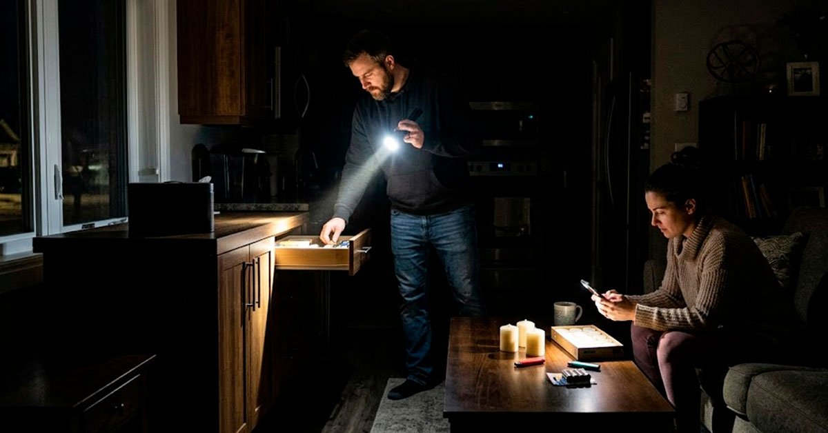 Pluz Perú — Una pareja utiliza linternas y velas en su hogar ante la falta de suministro eléctrico. Foto de: Exitosa Noticias