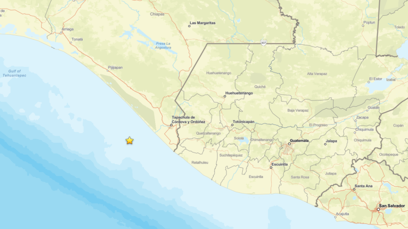 Sismo magnitud sacude — Mapa que muestra la región de Guatemala y el litoral mexicano afectado por el sismo de magnitud 7.3. Foto de: CNN en Español