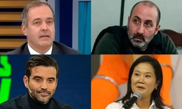 Keiko Fujimori y otros participantes en una mesa redonda o debate sobre temas de actualidad. Foto de: El Búho