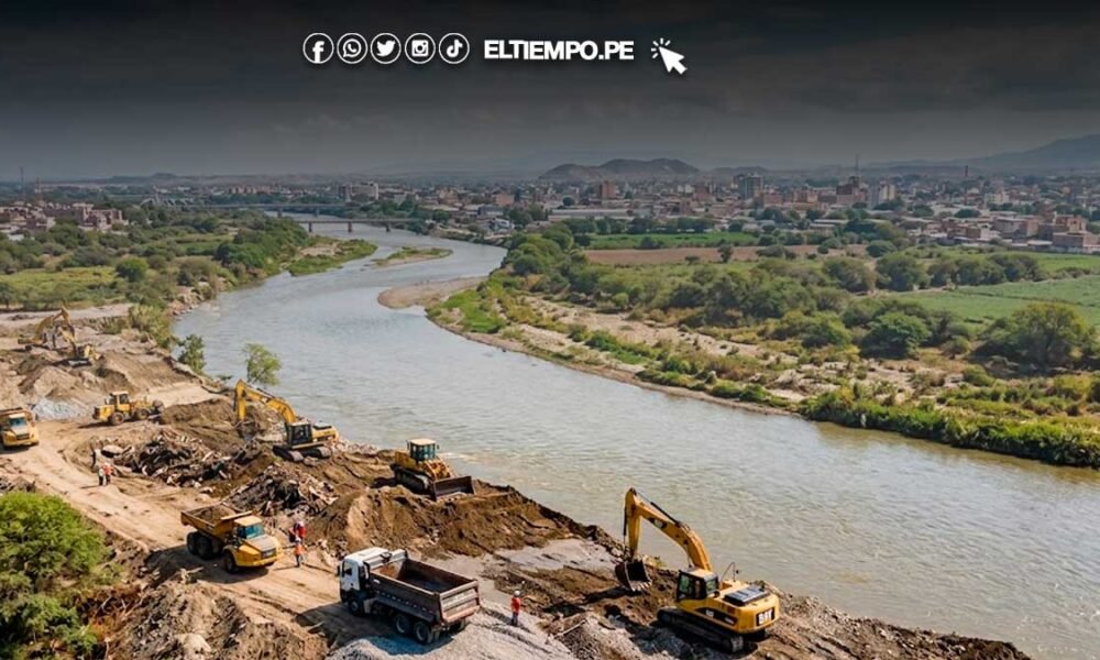 canon petrolero — Maquinaria pesada trabaja en las riberas de un río en Piura para ejecutar proyectos de prevención de desastres naturales. Foto de: ELTIEMPO.PE