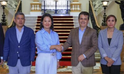 reunión Keiko Fujimori Palacio — Keiko Fujimori se reúne con Tomás Gálvez y Patricia Benavides en el Palacio de Gobierno. Foto de: La República