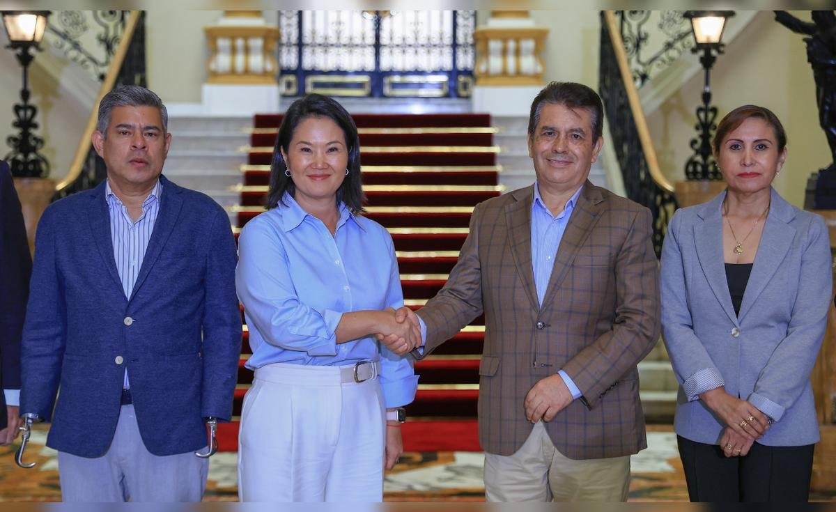 reunión Keiko Fujimori Palacio — Keiko Fujimori se reúne con Tomás Gálvez y Patricia Benavides en el Palacio de Gobierno. Foto de: La República