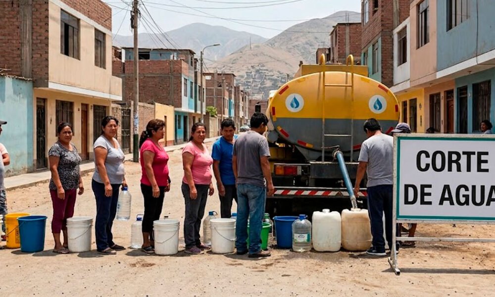 corte agua Sedapal — Vecinos de un sector de Lima recolectan agua de un camión cisterna debido a un corte del servicio. Foto de: Exitosa Noticias