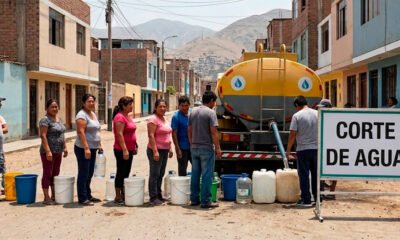 corte agua Sedapal — Vecinos de un sector de Lima recolectan agua de un camión cisterna debido a un corte del servicio. Foto de: Exitosa Noticias