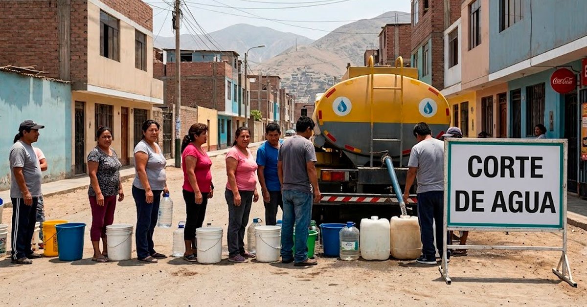 corte agua Sedapal — Vecinos de un sector de Lima recolectan agua de un camión cisterna debido a un corte del servicio. Foto de: Exitosa Noticias