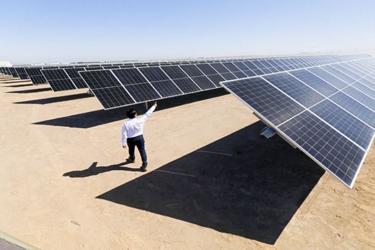 Un técnico inspecciona paneles solares en una planta de energía renovable que impulsa el desarrollo en Arequipa. Foto de: El Peruano