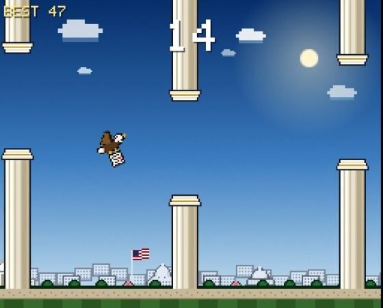 juegos arcade Casa Blanca — Captura de pantalla del juego tipo arcade lanzado por la Casa Blanca donde se muestra a un personaje en un entorno con muros. Foto de: cnnespanol.cnn.com