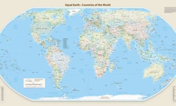 mapa mundial ONU — Un mapa del mundo en proyección de Tierra igual muestra la distribución de los países y continentes bajo la nueva propuesta de la ONU. Foto de: CNN en Español