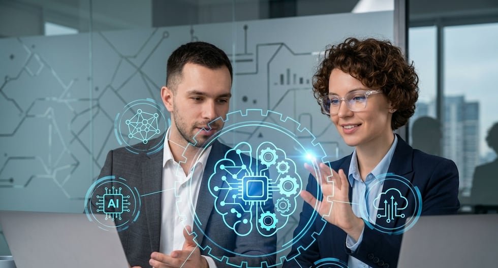 Representación gráfica de profesionales analizando el impacto de la inteligencia artificial y la automatización en el mercado laboral. Foto de: Gestión