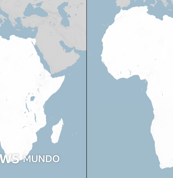 mapamundi tamaño África — Comparativa entre la proyección de Mercator y la proyección Equal Earth para mostrar el tamaño real del continente africano. Foto de: BBC News Mundo