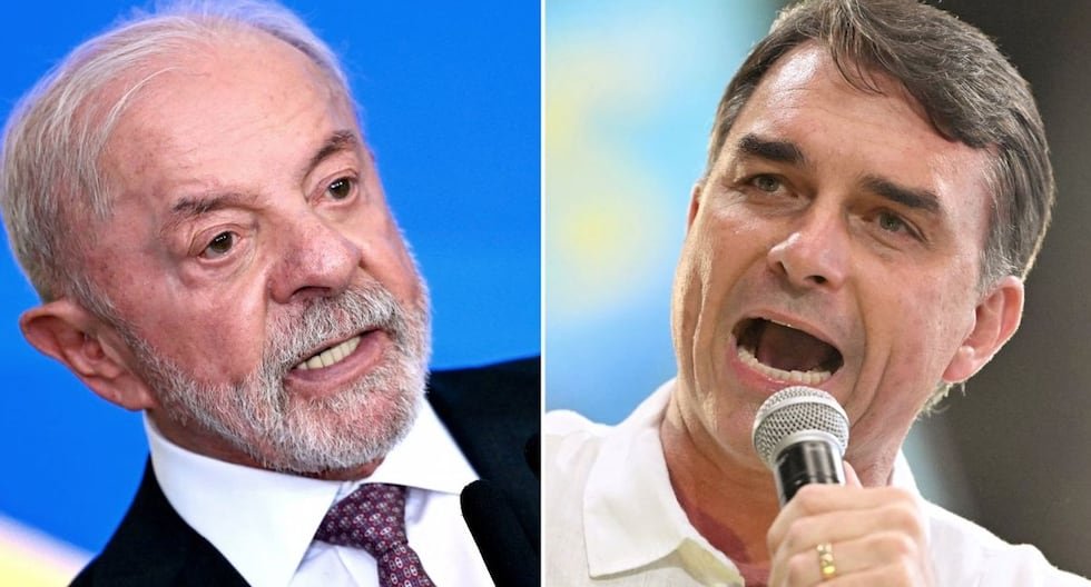 Flávio Bolsonaro — Un hombre de barba canosa y un hombre hablando por un micrófono en dos imágenes contiguas. Foto de: Gestión